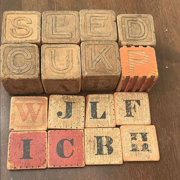 Vintage primitive Wooden Alphabet Blocks - Picture 1 of 4